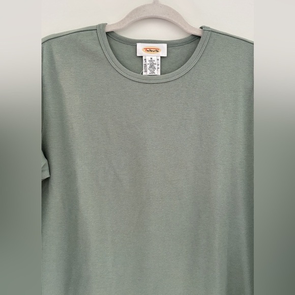 Vintage Talbots Size Medium Ribbed Tee Long Sleeve Sage Green Layering Everyday - Picture 7 of 9
